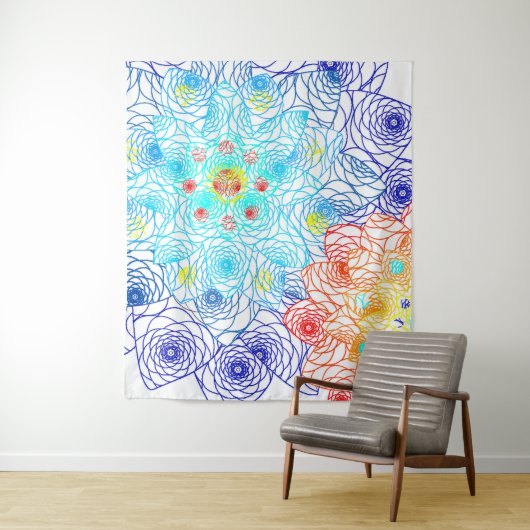 Rood en blauw Floral Wandkleed (In situ)