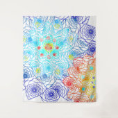 Rood en blauw Floral Wandkleed (Voorkant)