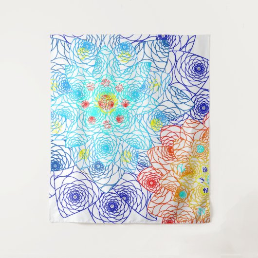 Rood en blauw Floral Wandkleed (Voorkant)