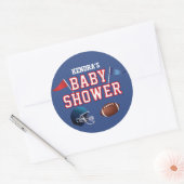 Rood en Blauw Football Baby shower Ronde Sticker (Envelop)