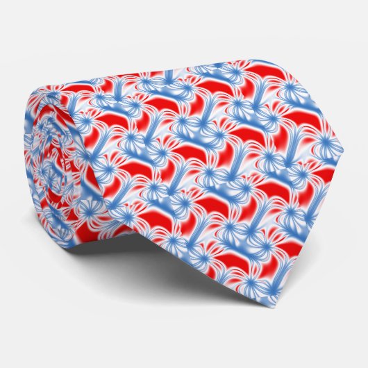 Rood en blauw gebogen fractaal patroon stropdas (Opgerold)