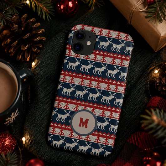 Rood en blauw Gebreid patroon met aangepaste naam Case-Mate iPhone Case