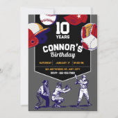 Rood en blauw geïllustreerd honkbal verjaardagsfee kaart (Voorkant)