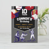 Rood en blauw geïllustreerd honkbal verjaardagsfee kaart (Staand voorkant)