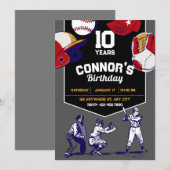 Rood en blauw geïllustreerd honkbal verjaardagsfee kaart (Voorkant / Achterkant)