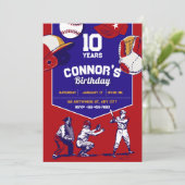 Rood en blauw geïllustreerd honkbal verjaardagsfee kaart (Staand voorkant)