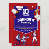 Rood en blauw geïllustreerd honkbal verjaardagsfee kaart (Voorkant / Achterkant)