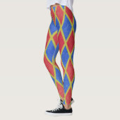 Rood en blauw geometrisch harlequin-diamantpatroon leggings (Links)