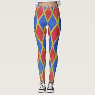 Rood en blauw geometrisch harlequin-diamantpatroon leggings