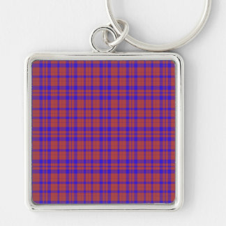 Rood en Blauw Geometrisch Rutpatroon Sleutelhanger