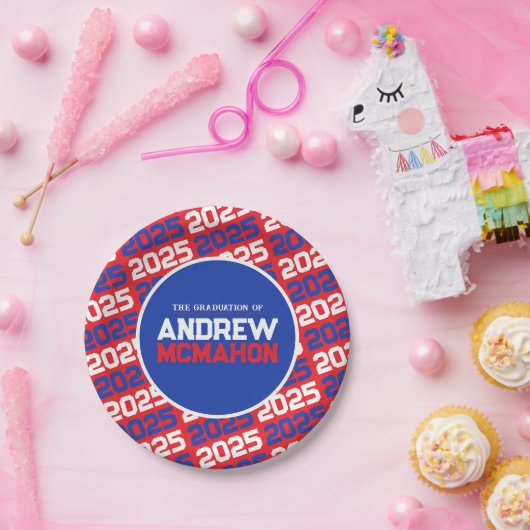 Rood en Blauw Gepersonaliseerd Afstuderen Papieren Bordje (Feest)