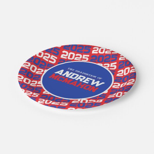 Rood en Blauw Gepersonaliseerd Afstuderen Papieren Bordje (Gekanteld)