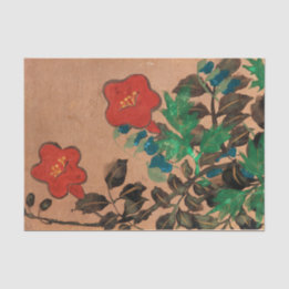 Rood en Blauw Geschilderde Bloemen voor Decoupage Tissuepapier