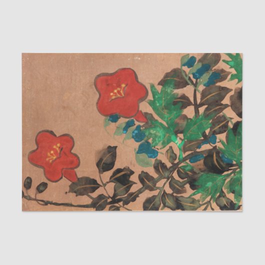 Rood en Blauw Geschilderde Bloemen voor Decoupage Tissuepapier (Voorkant)