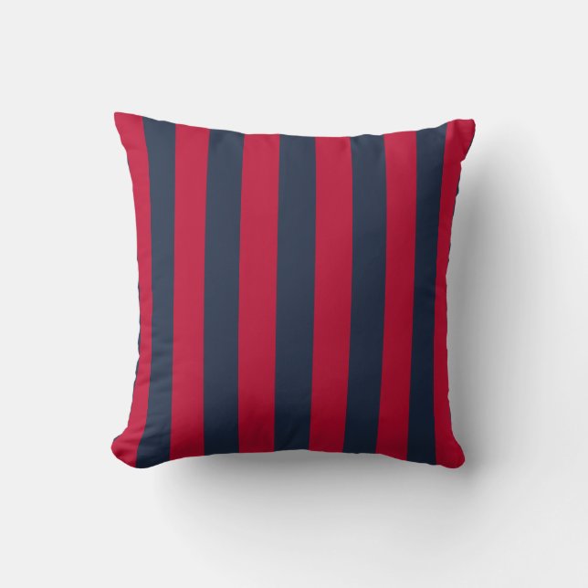 Rood en Blauw Gestreepte Kust Preppy Kussen (Voorkant)