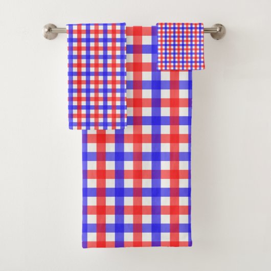 Rood en Blauw Gingham Mini Check Bad Handdoek (Insitu)