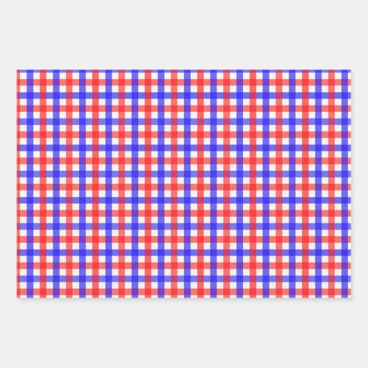 Rood en Blauw Gingham Mini Check Inpakpapier Vel (Voorkant 3)