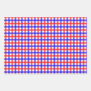 Rood en Blauw Gingham Mini Check Inpakpapier Vel