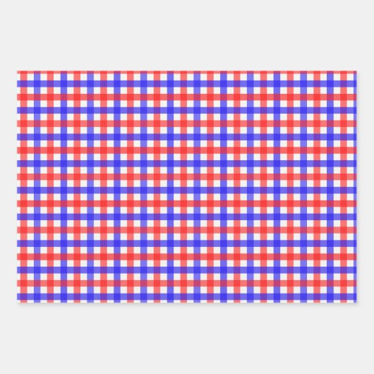 Rood en Blauw Gingham Mini Check Inpakpapier Vel (Voorkant)
