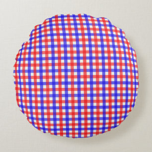 Rood en blauw Gingham Plaid Rond Kussen