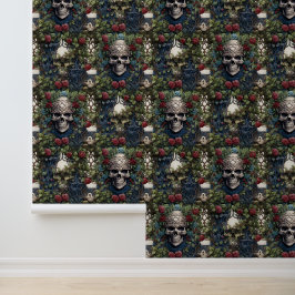 Rood en Blauw Gotische Skulls Rozen Keltische Knot Behang