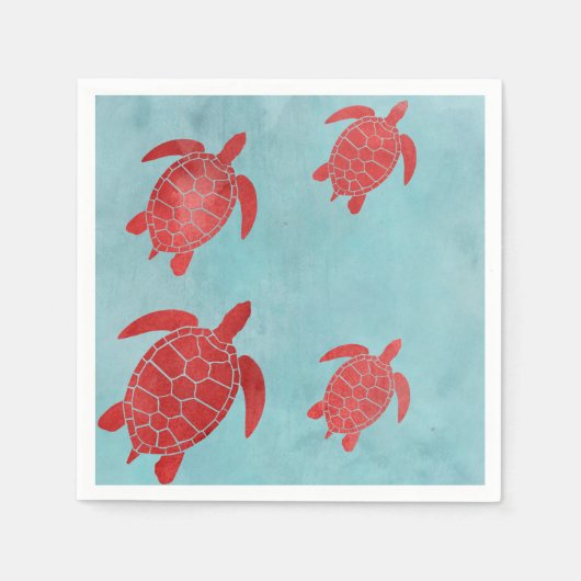 Rood en blauw groen Zee schildpad Servetten (Voorkant)