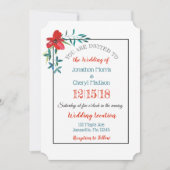 Rood en blauw handgeschilderde bloem bruiloft uitn kaart (Voorkant)