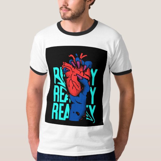 Rood en blauw Hart streetwear T-shirt Design (Voorkant)