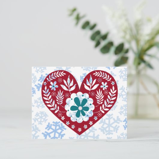 Rood en blauw  Hart Vakantie Winter Briefkaart (Staand voorkant)