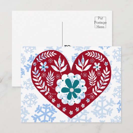 Rood en blauw  Hart Vakantie Winter Briefkaart (Voorkant / Achterkant)