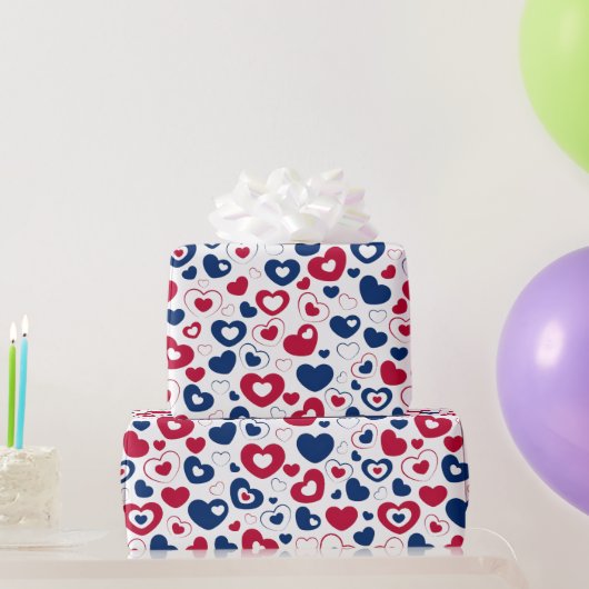 Rood en Blauw Hartjes Inpakpapier (Feestgeschenken)