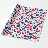 Rood en Blauw Hartjes Inpakpapier (Uitgerold)