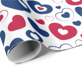 Rood en Blauw Hartjes Inpakpapier (Rol Hoek)