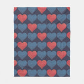Rood en Blauw Hartjes Patroon Fleece Deken (Voorkant)
