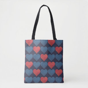 Rood en Blauw Hartjes Patroon Tote Bag