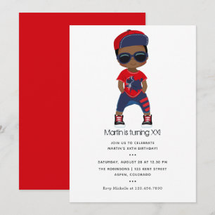 Rood en Blauw Hip Hop thema Jongens Verjaardag Kaart