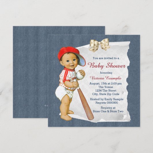 Rood en blauw honkbal Baby shower Kaart (Voorkant / Achterkant)