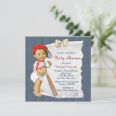 Rood en blauw honkbal Baby shower Kaart (Staand voorkant)