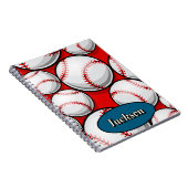 Rood en blauw honkbal patroonnaam notitieboek (Rechterzijde)