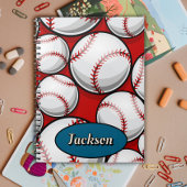 Rood en blauw honkbal patroonnaam notitieboek