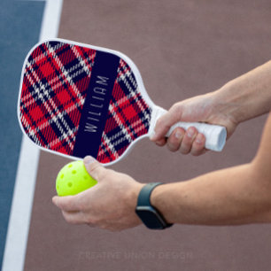 Rood en Blauw Houndstooth Plaid Pickleball Paddle
