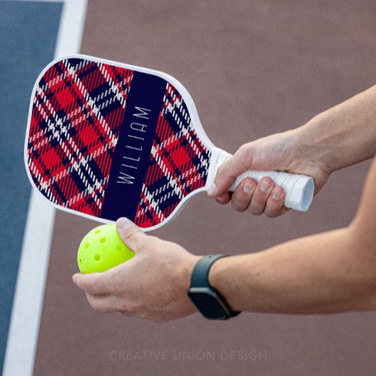 Rood en Blauw Houndstooth Plaid Pickleball Paddle