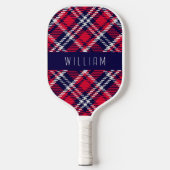 Rood en Blauw Houndstooth Plaid Pickleball Paddle (Voorkant)