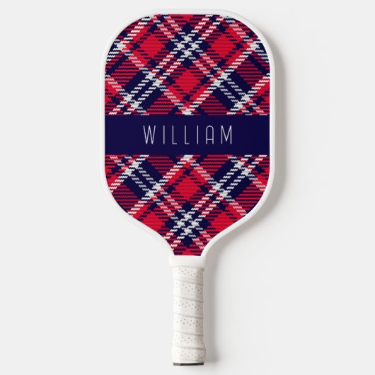 Rood en Blauw Houndstooth Plaid Pickleball Paddle (Voorkant)