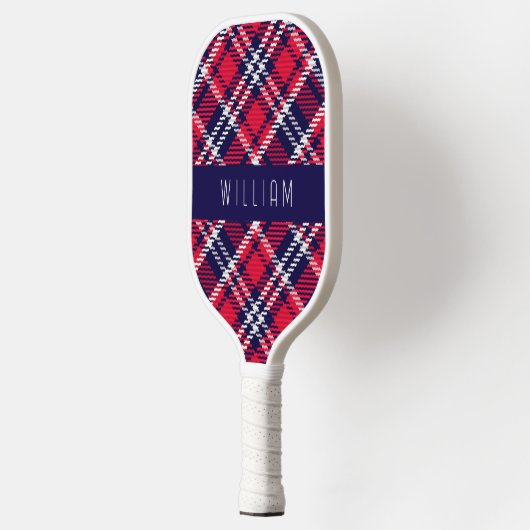 Rood en Blauw Houndstooth Plaid Pickleball Paddle (Links)