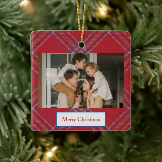 Rood en Blauw Karo Kerstmis Keramisch Ornament