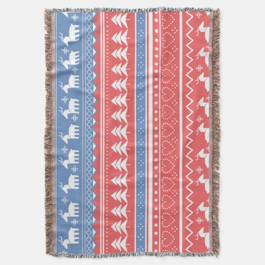 Rood en Blauw Kerst Geometrisch - Uniek Patroon Deken (Voorkant Verticaal)