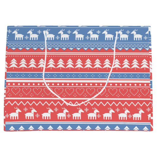 Rood en Blauw Kerst Geometrisch - Uniek Patroon Groot Cadeauzakje (Voorkant)