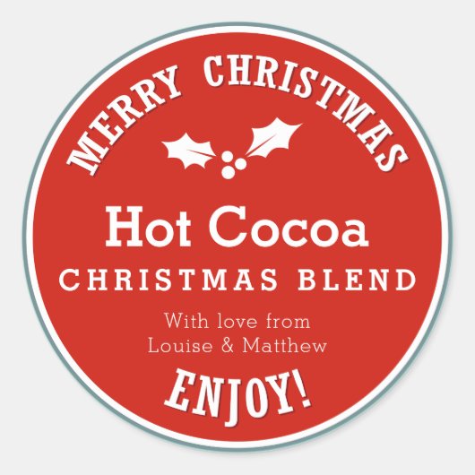 Rood en blauw Kerst Hot Cocoa diy cadeau sticker (Voorkant)