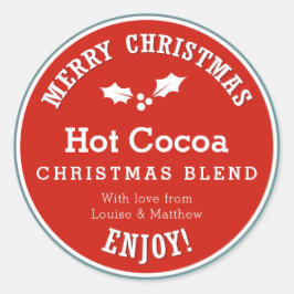 Rood en blauw Kerst Hot Cocoa diy cadeau sticker
